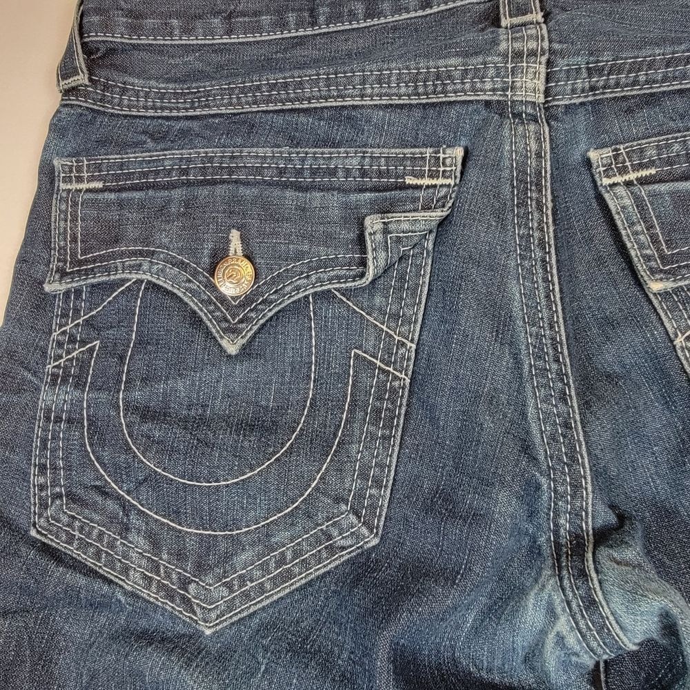 True Religion Men's‎ Ricky Jeans Sz 34 Blue Made in USA Relaxed Straight Y2K - Picture 10 of 13